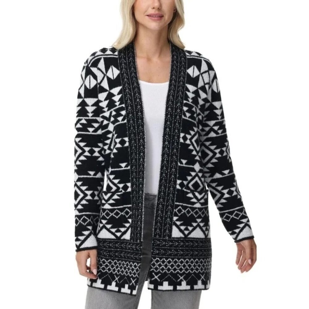 Frye Women's XXL Black & White Open Front Cardigan Aztec Pattern L1248